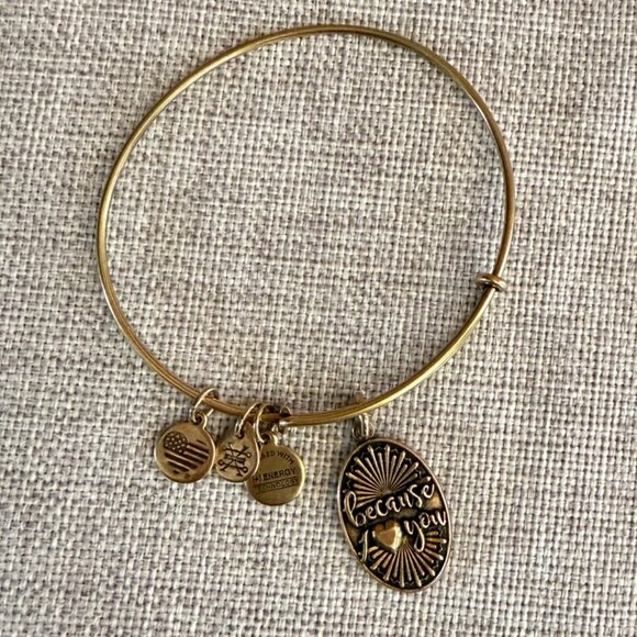 Alex and Ani Because I ♥ You Gold or Brass Expandable Charm Bangle 2016 Heartfel - Picture 5 of 9